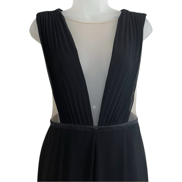 BEBE Size 4 Black Nude Mesh Sexy Chiffon Sleeveless Palazzo Slit Pants Jumpsuit - Picture 4 of 13